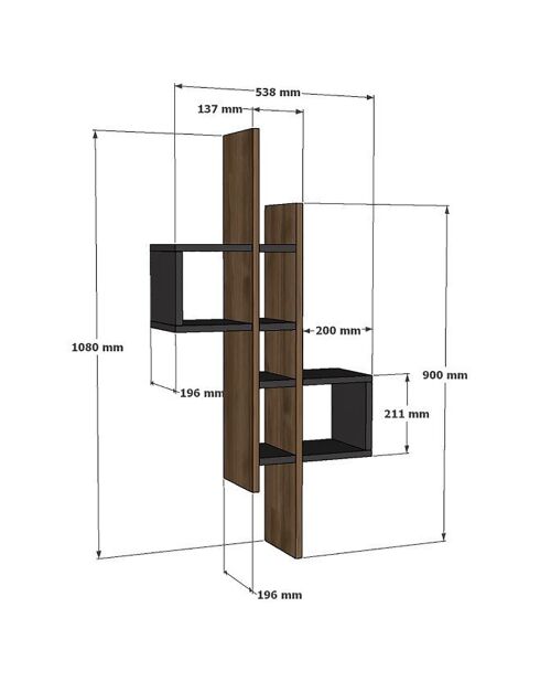 Etagère murale Emse chêne/anthracite - 53.8x108x19.6 cm