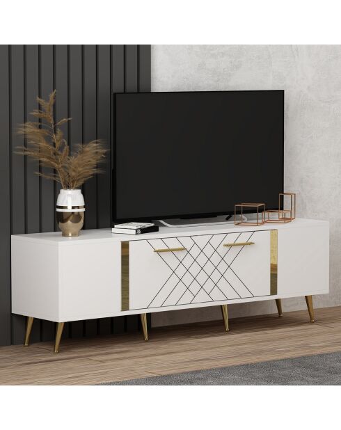Meuble TV Detas blanc/doré - 150x48.2x35 cm