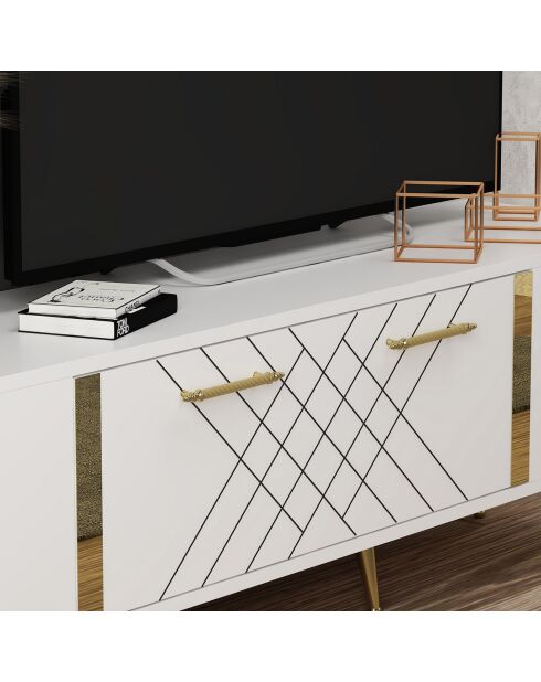 Mueble TV Detas blanco/dorado - 150x48,2x35 cm