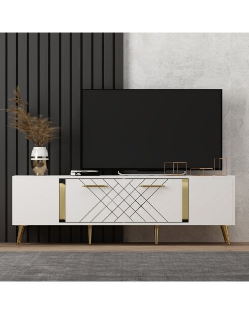 Meuble TV Detas blanc/doré - 150x48.2x35 cm