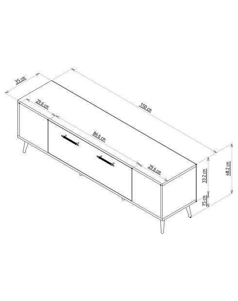 Meuble TV Detas blanc/doré - 150x48.2x35 cm