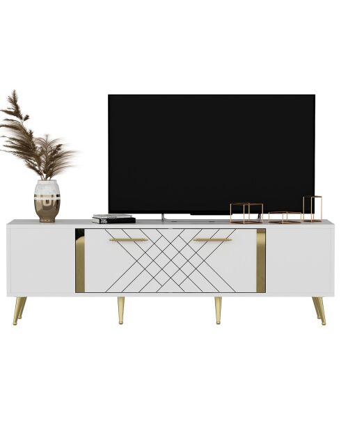 Meuble TV Detas blanc/doré - 150x48.2x35 cm