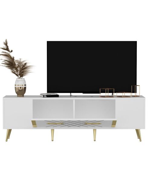 Meuble TV Detas blanc/doré - 150x48.2x35 cm
