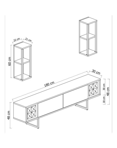 Meuble TV Line anthracite/noir - 180x30x48 cm