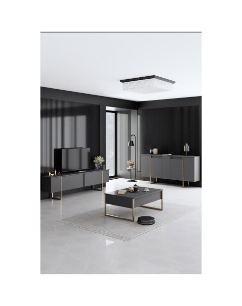 Meuble TV Luxe anthracite/doré - 160x35x80 cm