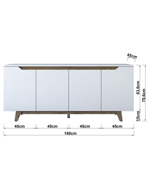Buffet GD102 blanc/noyer - 180x78.6x45 cm