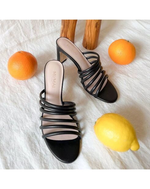 Mules en Cuir Manilla noires - Talon 7 cm