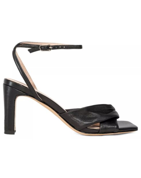 Mona zwarte leren sandalen met hak van 7 cm