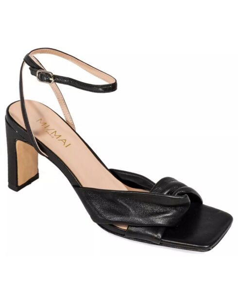 Mona zwarte leren sandalen met hak van 7 cm