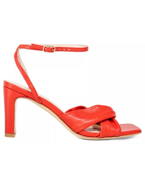 Mona Rote Ledersandalen - Absatz 7 cm