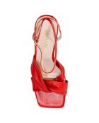 Mona rode leren sandalen met hak van 7 cm