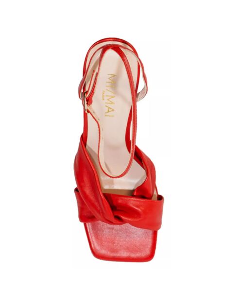 Mona Rote Ledersandalen - Absatz 7 cm