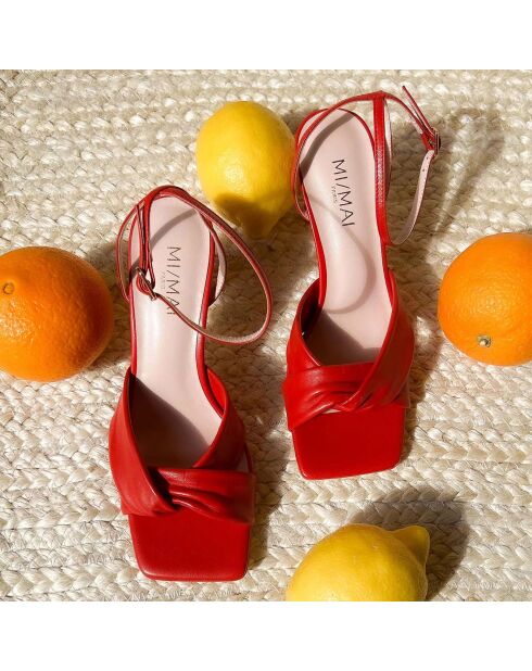Mona Rote Ledersandalen - Absatz 7 cm