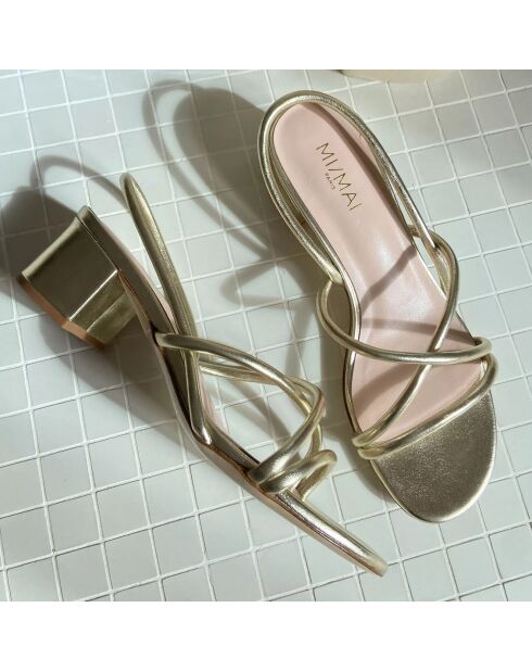 Goldfarbene Ledersandalen Nelly - 5,5 cm Absatz