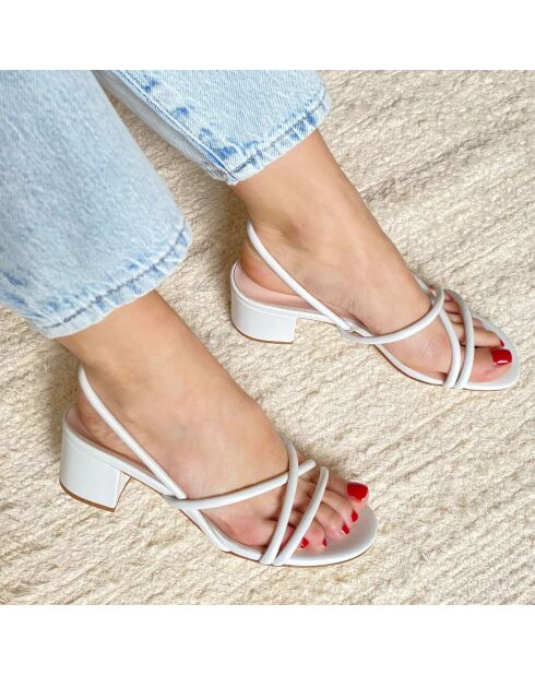 Weiße Nelly Ledersandalen - 5,5 cm Absatz