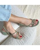 Nelly groene leren sandalen met hak van 5,5 cm