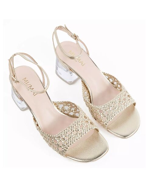 Noa goldfarbene Ledersandalen - 5 cm Absatz