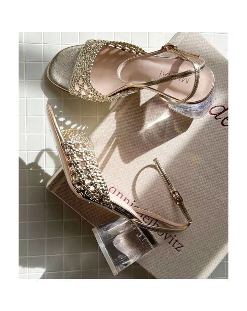 Noa goldfarbene Ledersandalen - 5 cm Absatz
