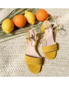 Sandales en Velours de Cuir Peony jaune moutarde