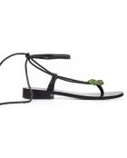 Schwarze Mohnledersandalen