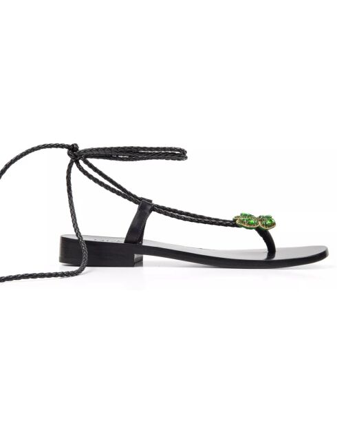 Schwarze Mohnledersandalen