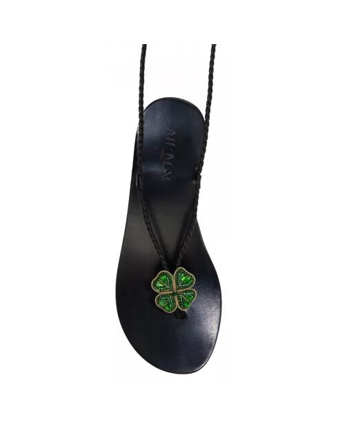 Schwarze Mohnledersandalen