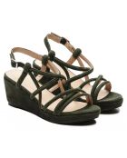 Sandales compensées en Velours de Cuir Sydney kaki - Talon 5.5 cm