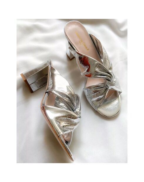 Mules en Cuir Tamarama argentées - Talon 8 cm