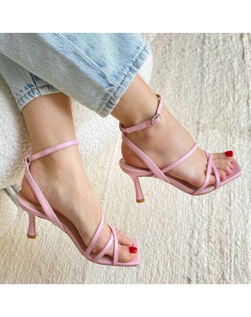 Sandalias de piel rosa Venice - Tacón 7 cm