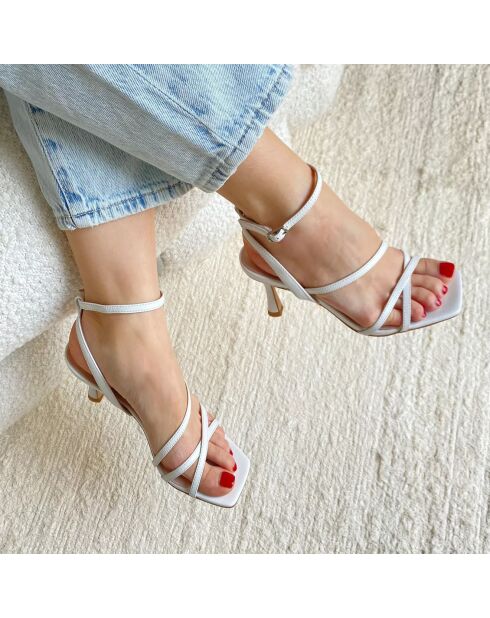 Weiße Ledersandalen Venedig - Absatz 7 cm