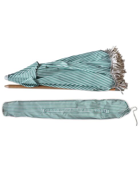 Ensemble parasol + 2 chaises plage en polyester playa blanc/naturel/vert