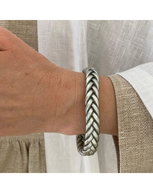 Bracelet Bouddhiste Tressé Epais argenté mat