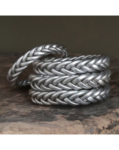 Bracelet Bouddhiste Tressé Epais argenté mat