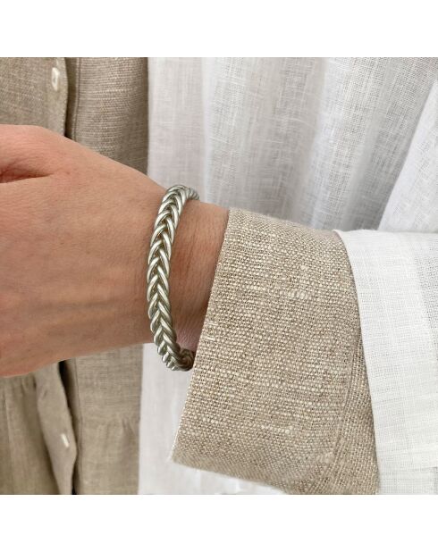 Bracelet Bouddhiste Tressé Fin argenté mat