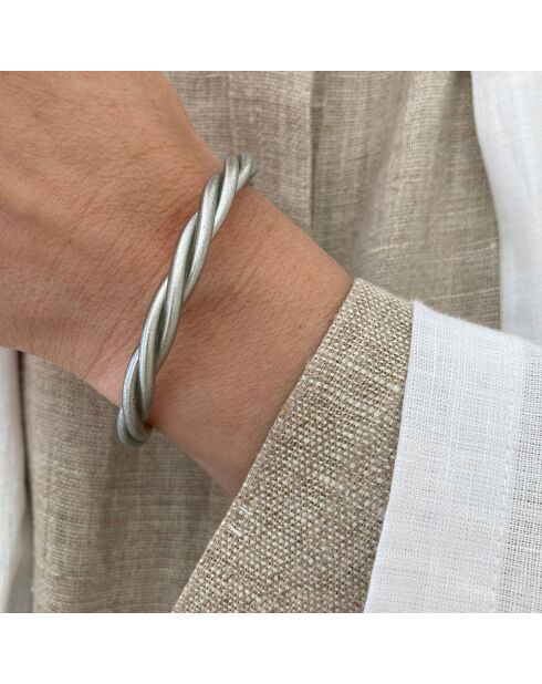 Bracelet Bouddhiste Torsadé Epais argenté mat