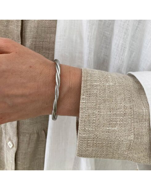 Bracelet Bouddhiste Torsadé Fin argenté brillant