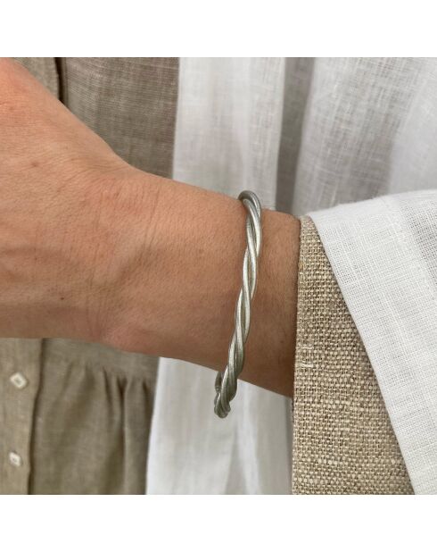 Bracelet Bouddhiste Torsadé Fin argenté mat