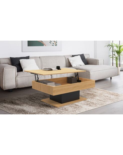 Table basse Tania avec plateau relevable bois/noir - 110x60x40/53 cm