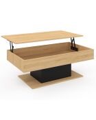 Table basse Tania avec plateau relevable bois/noir - 110x60x40/53 cm