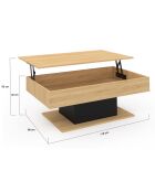 Table basse Tania avec plateau relevable bois/noir - 110x60x40/53 cm