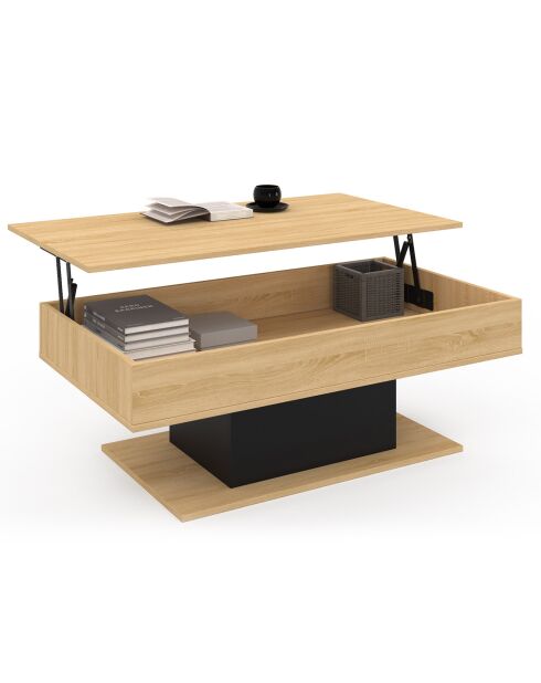 Table basse Tania avec plateau relevable bois/noir - 110x60x40/53 cm