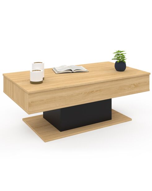 Table basse Tania avec plateau relevable bois/noir - 110x60x40/53 cm