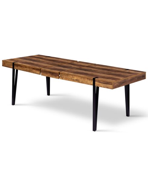 Table repas extensible Hudson plateau effet bois vieilli bois vieilli/noir - Sans rallonge : 200x90x74.5 cm