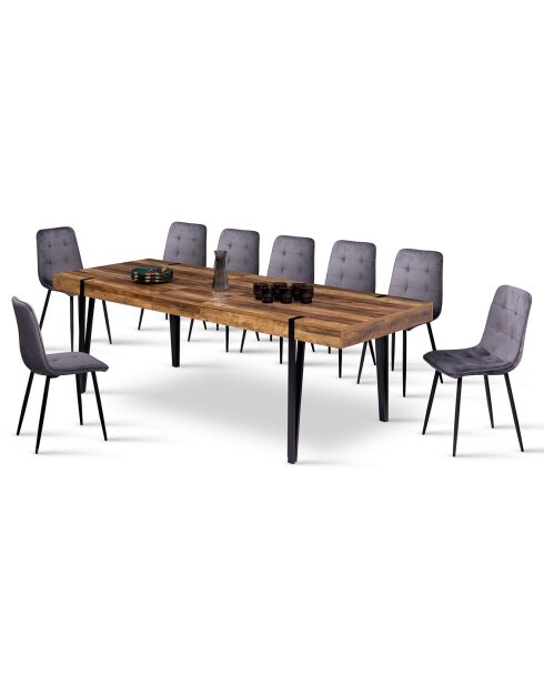 Table repas extensible Hudson plateau effet bois vieilli bois vieilli/noir - Sans rallonge : 200x90x74.5 cm