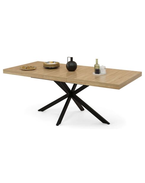 Table repas extensible Memphis plateau avec rangement bois/noir - 160-200x90x75.5 cm