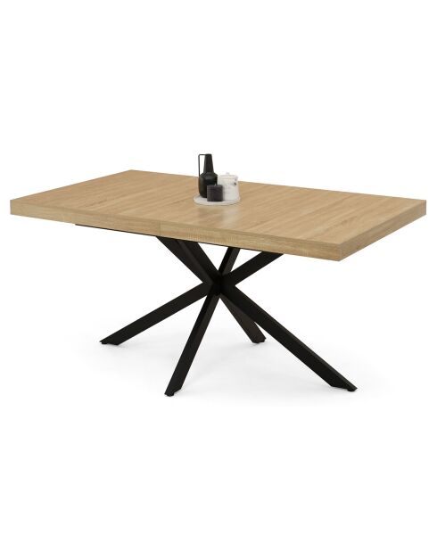 Table repas extensible Memphis plateau avec rangement bois/noir - 160-200x90x75.5 cm