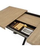 Table repas extensible Memphis plateau avec rangement bois/noir - 160-200x90x75.5 cm
