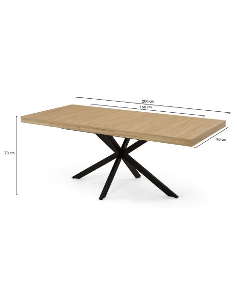 Table repas extensible Memphis plateau avec rangement bois/noir - 160-200x90x75.5 cm