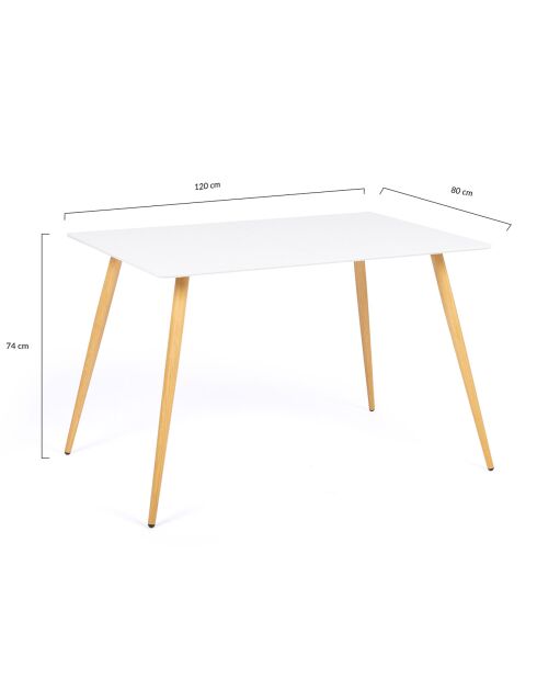 Table repas Sally plateau et pieds effet bois blanc/bois  - 120x80x74 cm