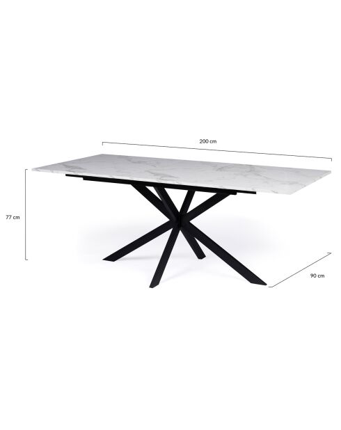 Table repas extensible Glam plateau effet marbre marbre/noir - 160/200x90x77 cm
